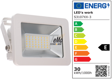 SHADA LED-Strahler Flutlichtstrahler 30W 3300lm 4000K IP65 - Sanan LED - Weiß, EEC: E (310705)